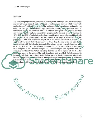 The Effect of Carbohydrate on Fatigue, and the Effect of High and Low Glycemic Index of Food