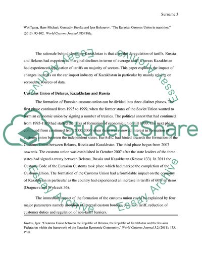 Impact of Customs Union of Belarus, Kazakhstan, and Russia on the Import of Cars into Kazakhstan