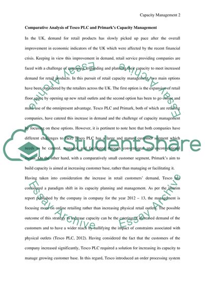 Comparative Analysis of Tesco PLC and Primarks Capacity Management