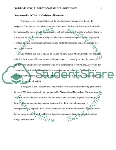 W1: Communication in Todays Workplace - Discussion