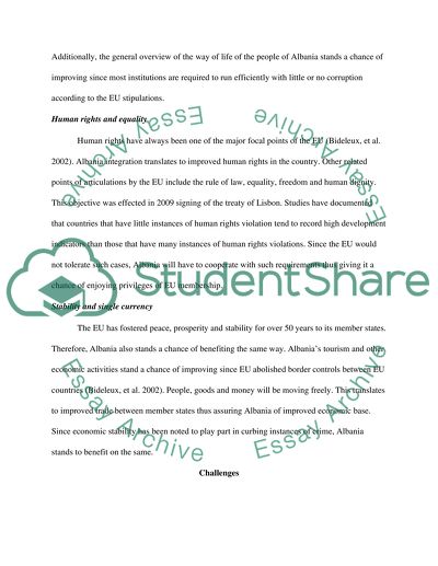 Integration of Albania to EU; opportunities and challenges