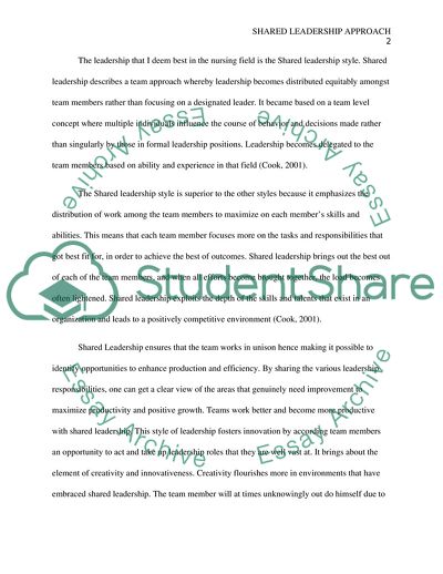 The Shared Leadership Style in Nursing