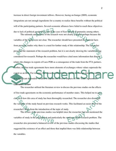 Assessment of the Effect of Free Trade Agreements on Exports of Lao PDR