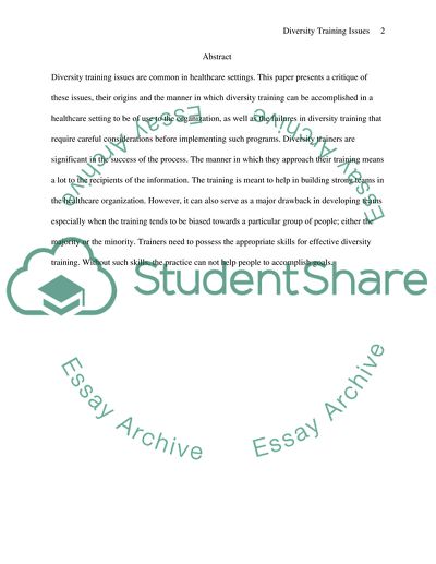 Diversity Training Issues in a Healthcare Setting