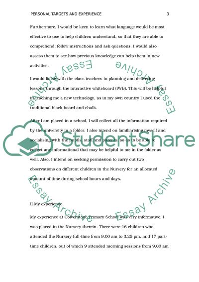 My Personal Targets and Experience at a Placement Nursery