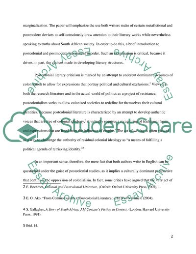 Coetzees Waiting for the Barbarians and Foe, and Gordimers My Sons Story and The Conservationist