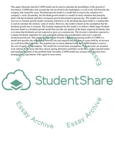 The Dividend Growth Model and Capital Asset Pricing Model
