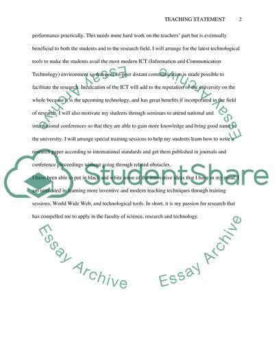 Teaching Statement for a faculty position in science, research and technology