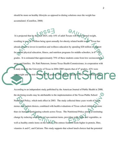 Nutrition classes in Texas middle schools