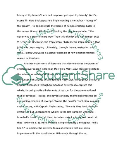 The Power Of Emotion in William Shakespeares Romeo and Juliet and Herman Melvilles Moby Dick