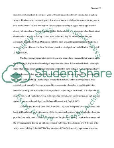 For her Own Good: 150 Years of Experts Advice of Women By Barbara Ehrenreich