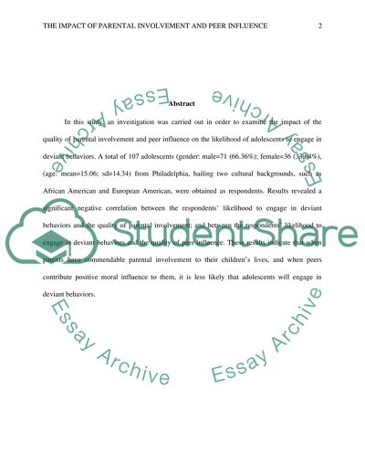 The impact of parental involvement and peer influence