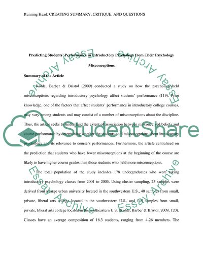 Predicting Students Performance in Introductory Psychology from Their Psychology Misconceptions