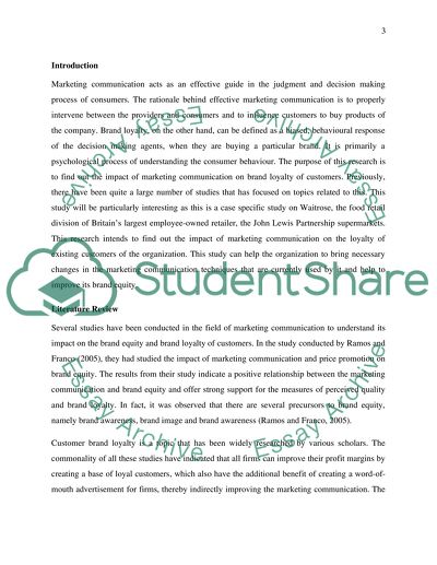 The Role of Marketing Communication to Increase Brand Loyalty: Waitrose