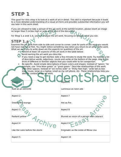 Art Worksheet Assignment