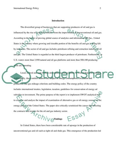The Energy Policy of United States of America