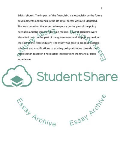 The UK Retail Sector during Financial Crisis