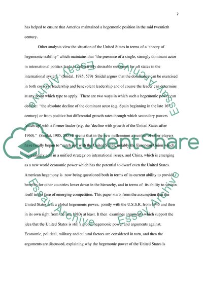 Is the USA Still a Global Hegemonic Power