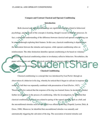 Comparison of the Concept of Classical and Operant Conditioning