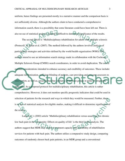 Multidisciplinary Rehabilitation - Concepts Benefits, Setbacks, and Possible Future Improvement