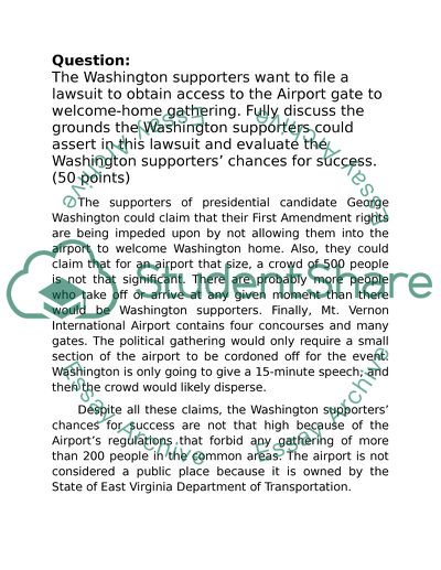 Legal Issues in the Position of Washington Supporters