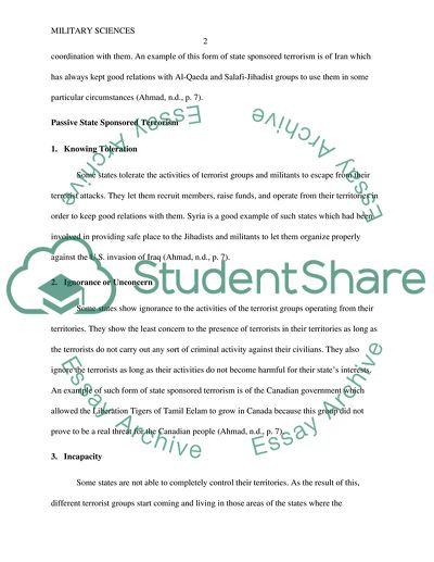Active and Passive State Sponsored Terrorism