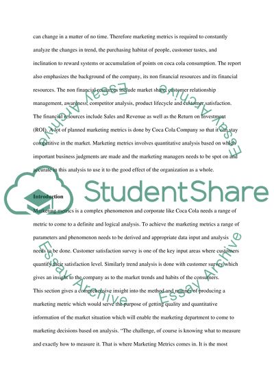 Design a Marketing Metrics System for a Commercial Organisation - Coca-Cola