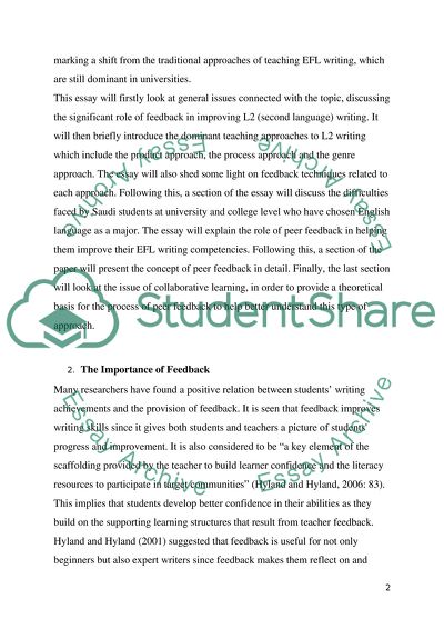 The Role of Peer Feedback in Improving EFL Writing Skills of Saudi English Major Students