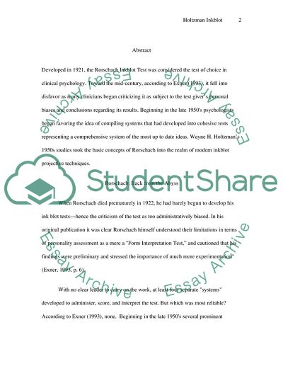 Standardized Personality Intelligence Test: Holtzman Inkblot