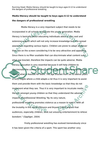 Media literacy should be taught to boys ages 6-12 to understand the dangers of professional wrestling