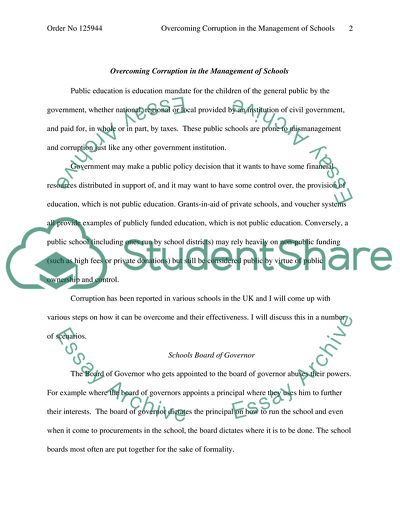Overcoming Corruption in the Management of Schools