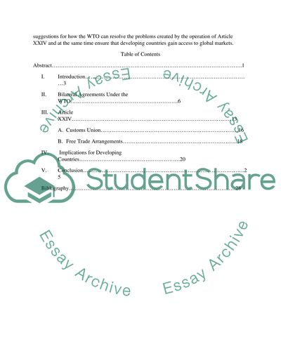 Bilateral Trade Agreements under Article XXIV GATT/WTO and the Developing Countries