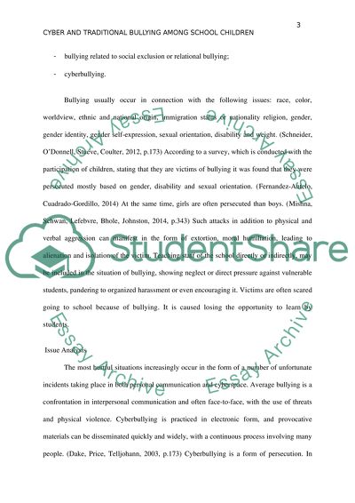 Cyber and Traditional Bullying Among School Children