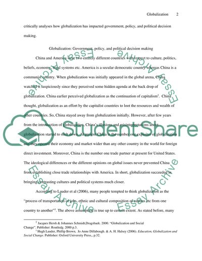 Globalization: Impact on Government, policy, and political decision making