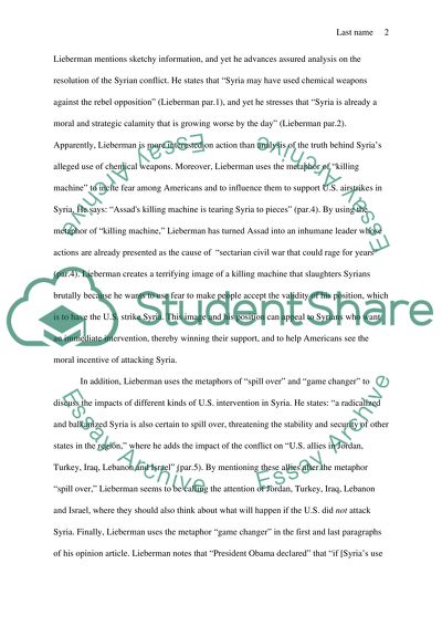 Opinions on Syria: Incidents and Conceptual Metaphors