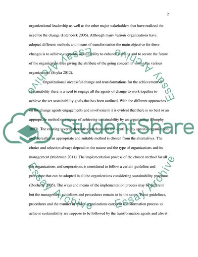 Organizational Change towards Greater Sustainability