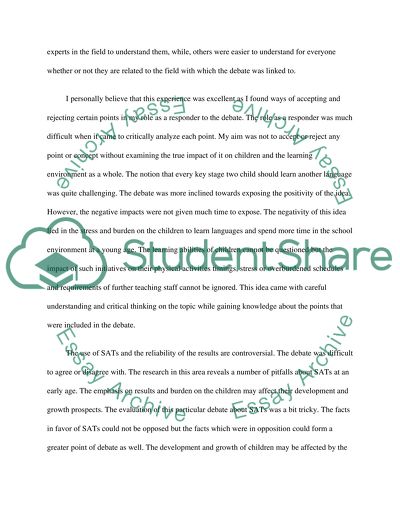 Reflective evaluation of my role as an audience member and responder in the debate process