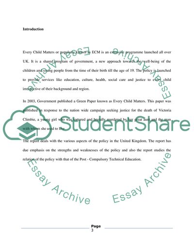 Policy focus: Every Child Matters (every learner Matters)