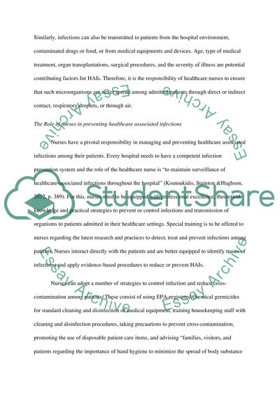 The nursesrole in the prevention of healt care -associated