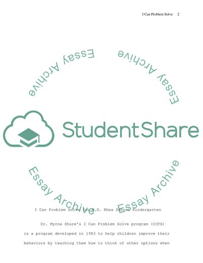 I Can Problem Solve Program