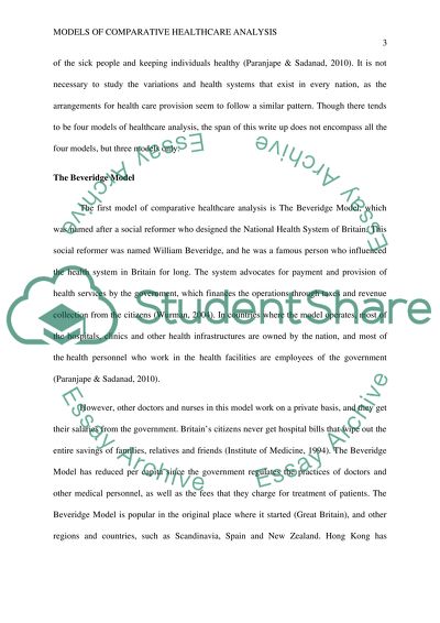 Models of Comparative Healthcare Analysis