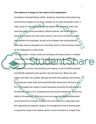 The Impacts of a Merger on the Culture of the Organization