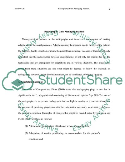 Management of Patients in the Radiography Unit