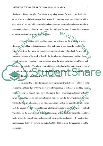 Possible Methods for Water Provision in an Arid or Semi Arid Region