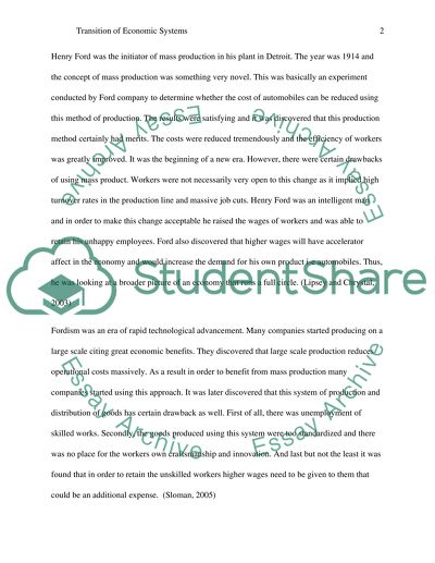 Transition of Economic Systems: Fordism to Post-Fordism