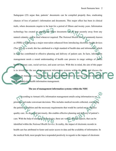 The Use of Management Information Systems within the NHS