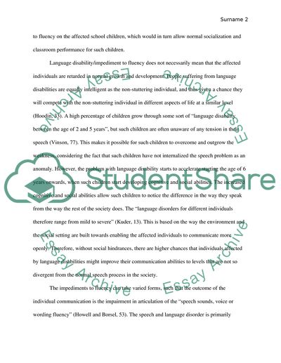 Language disabilities/impediments to fluency
