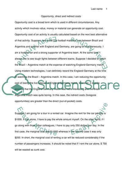 Opportunity, direct and indirect costs