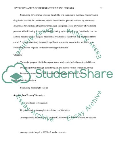 You will be analyzing the hyrdrodynamics of different swimming strokes