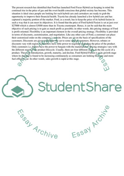 Price Strategie of Ford Fusion Hybrid